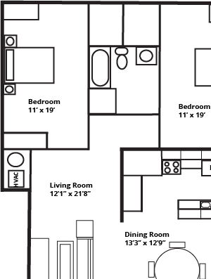 Two Bedroom, One Bath (B)